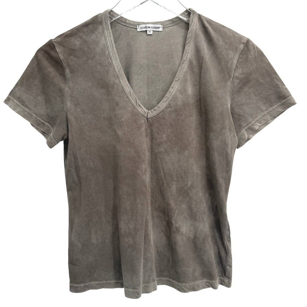 Cotton Citizen Standard V-Neck Tee Taupe Grey Size XS Mineral Wash Supima Cotton